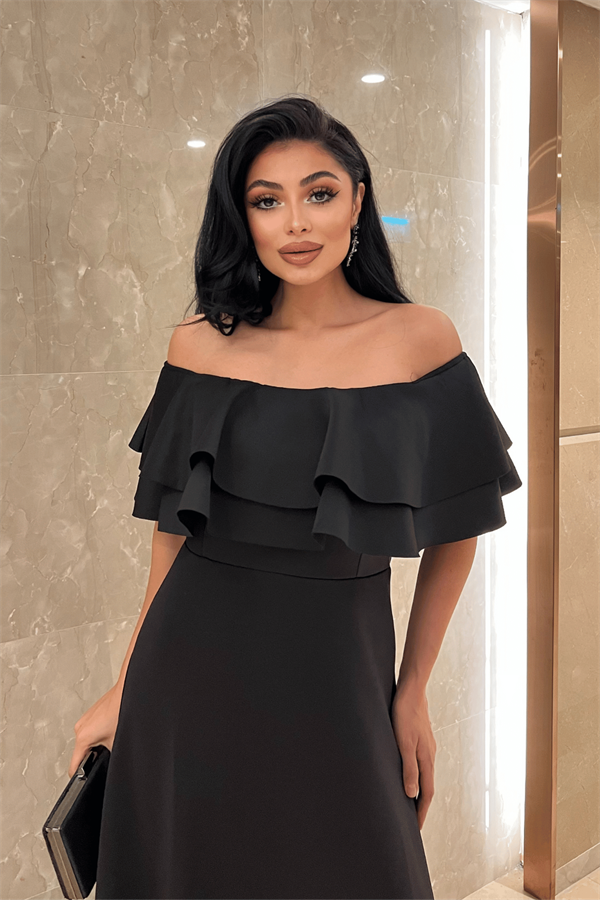 Volanlı Elbise - Siyah