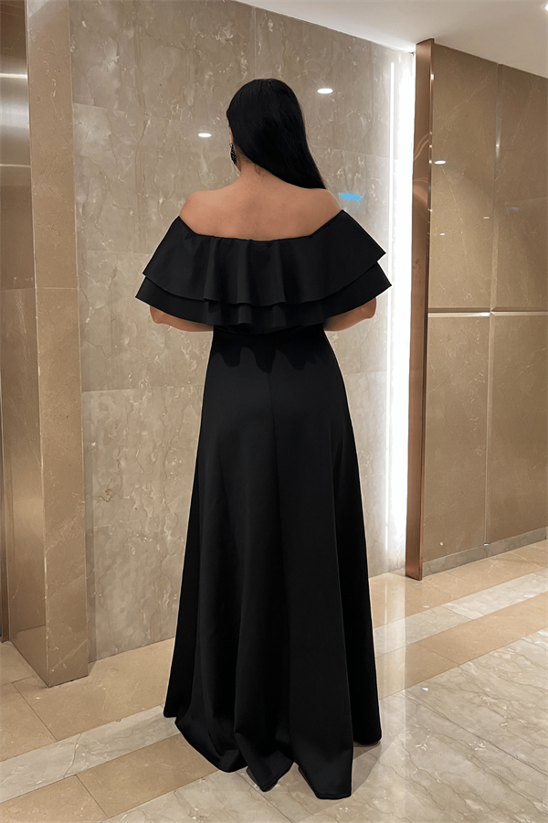 Volanlı Elbise - Siyah