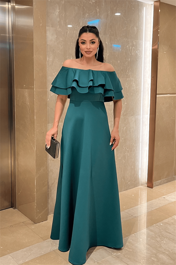 Volanlı Elbise - ZÜMRÜT YEŞİL