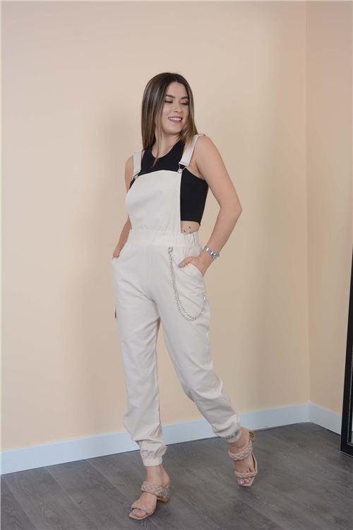 Chain Detail Salopette - Stone Color