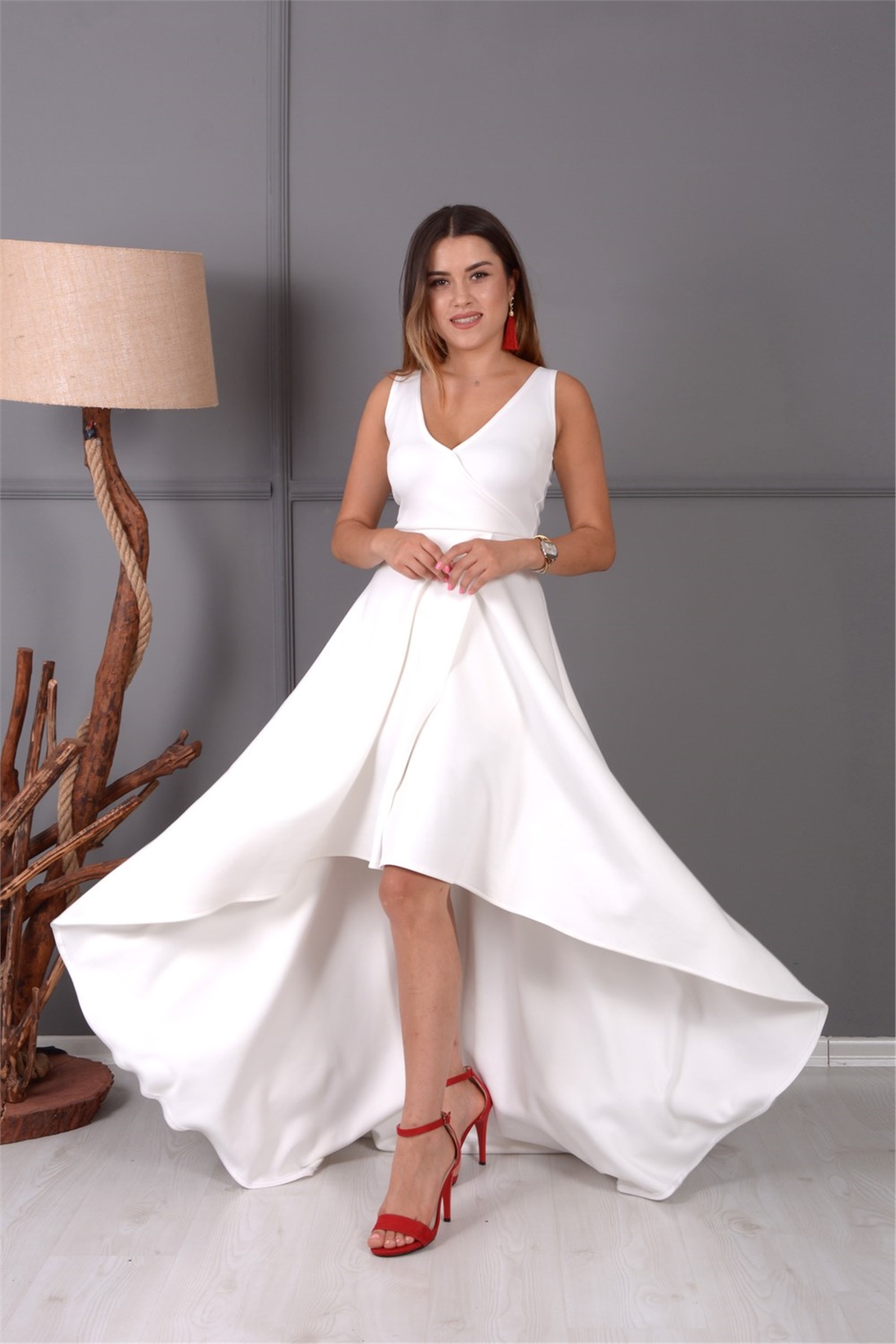 Asimetrik Abiye Elbise - Beyaz | Giyim Masalı