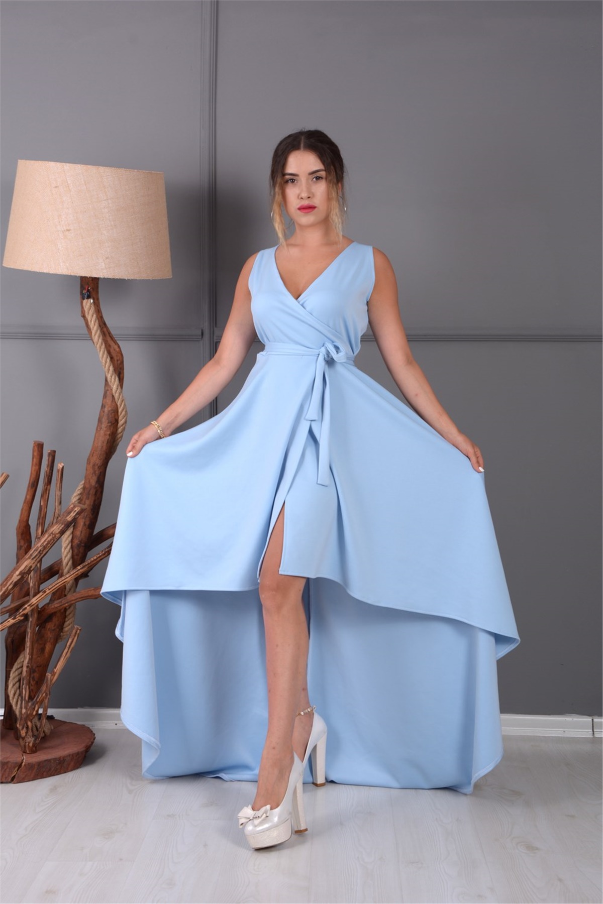 Asimetrik Abiye Elbise - Buz Mavi | Giyim Masalı