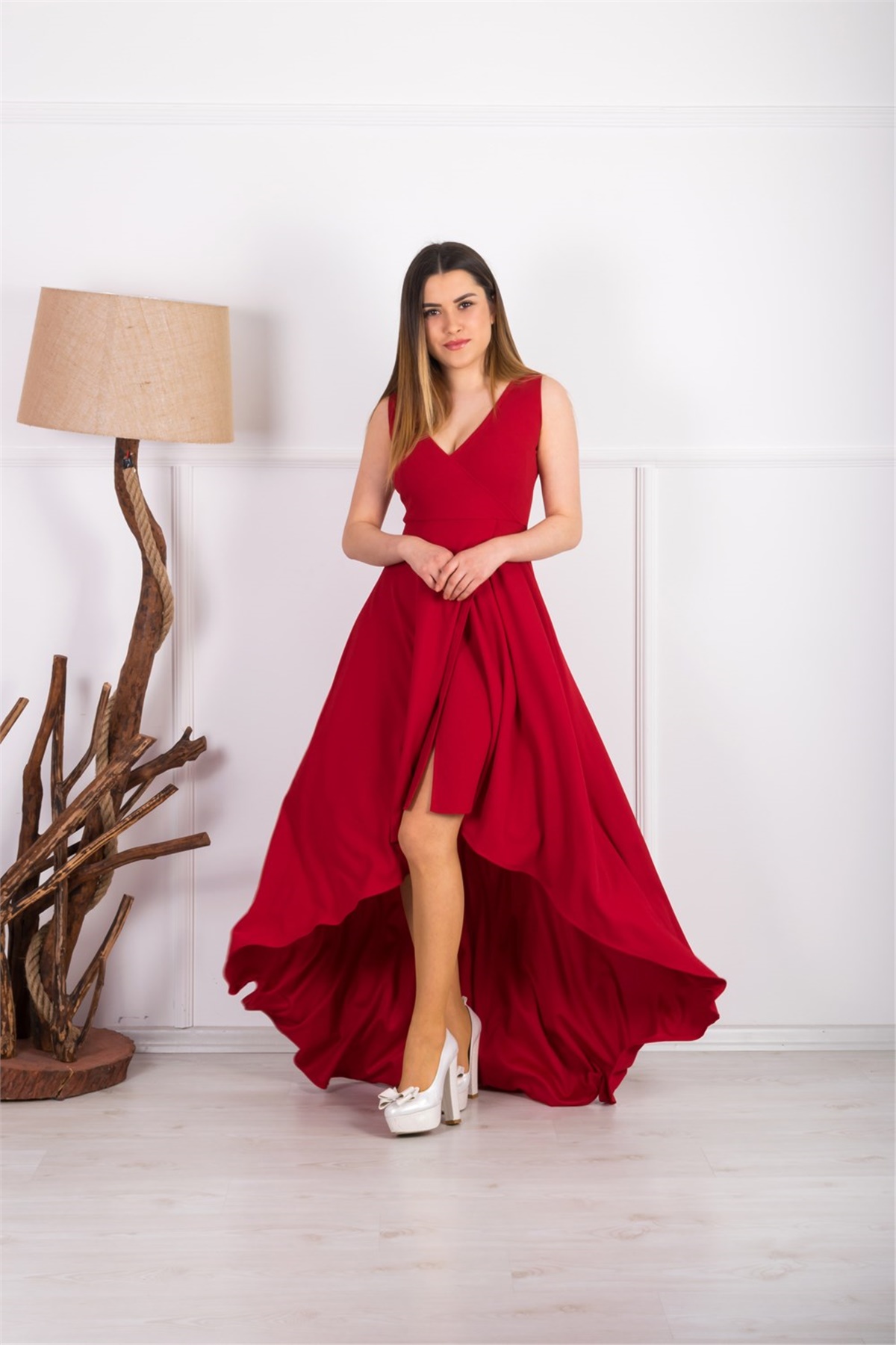 Asimetrik Abiye Elbise - Kırmızı | Giyim Masalı