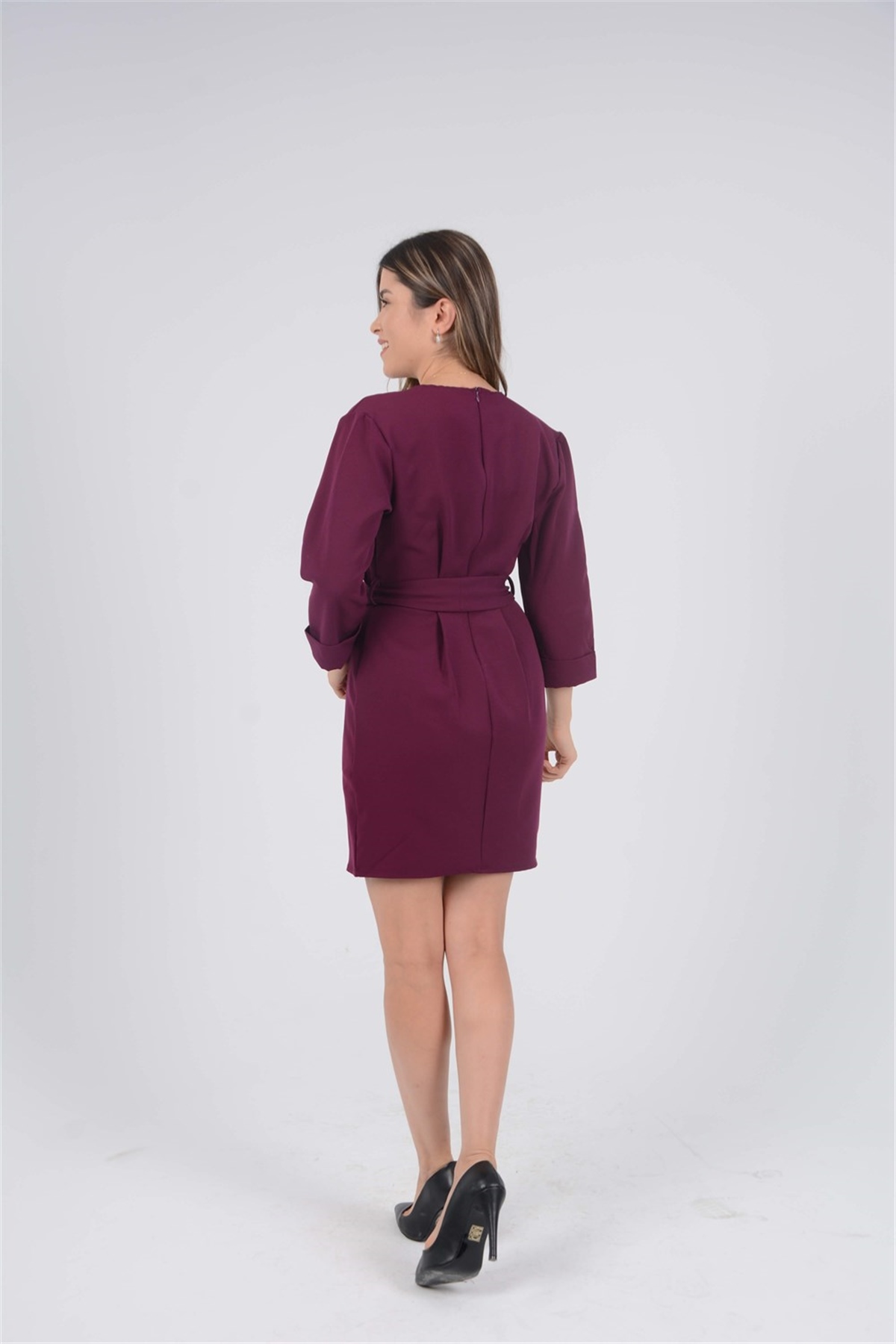 Patlıcan moru elbise