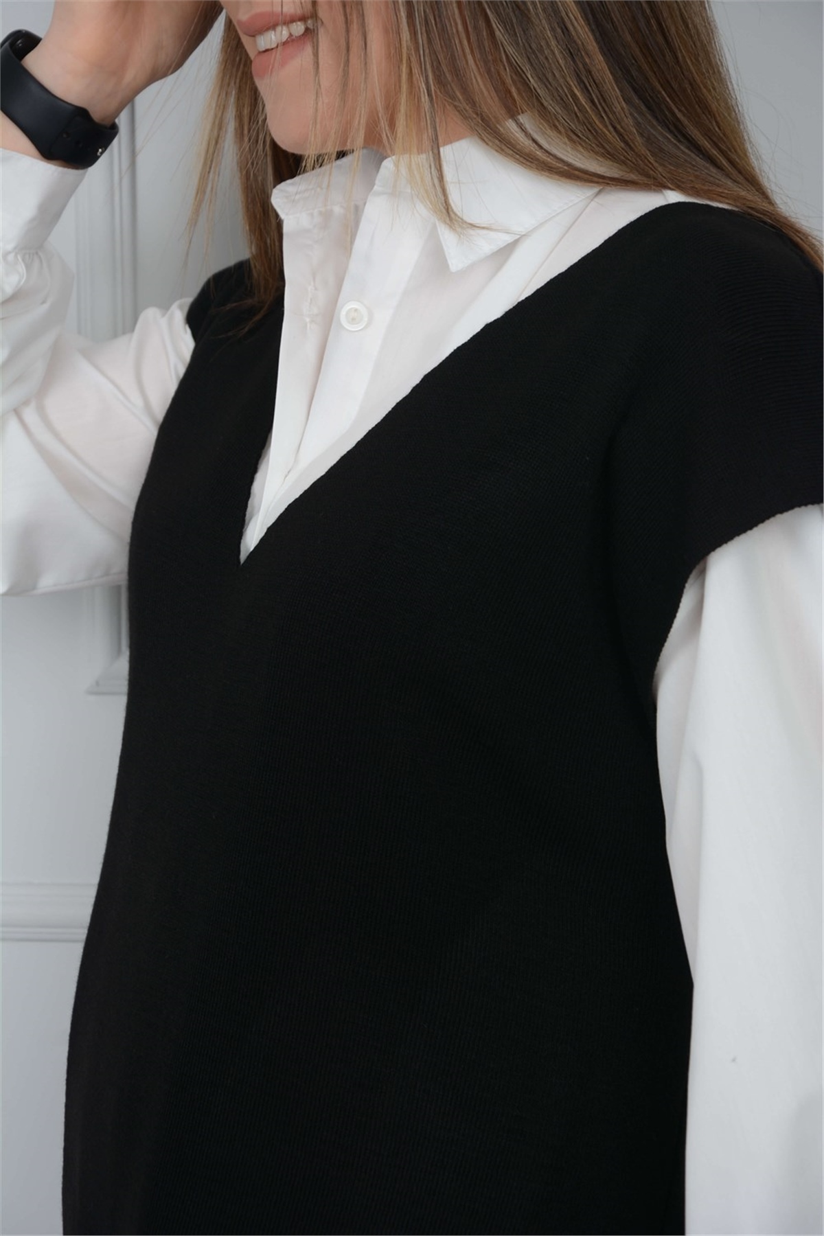 Gömlek Kazak Takım - Siyah/Beyaz | Giyim Masalı