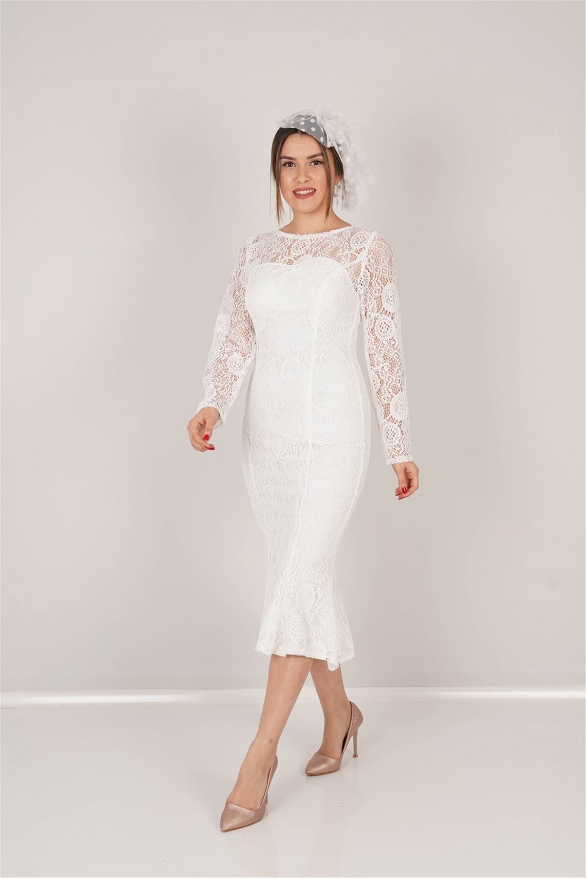 Guipure Lace Heart Collar Dress - White | Giyim Masalı