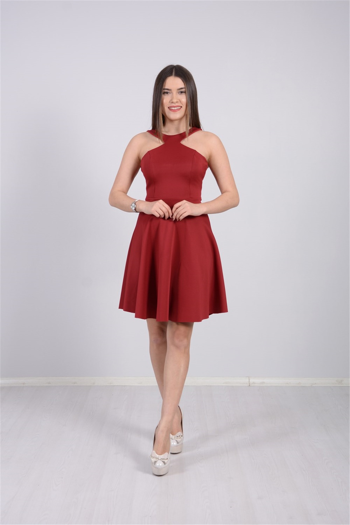 Mini Elbise - Bordo | Giyim Masalı