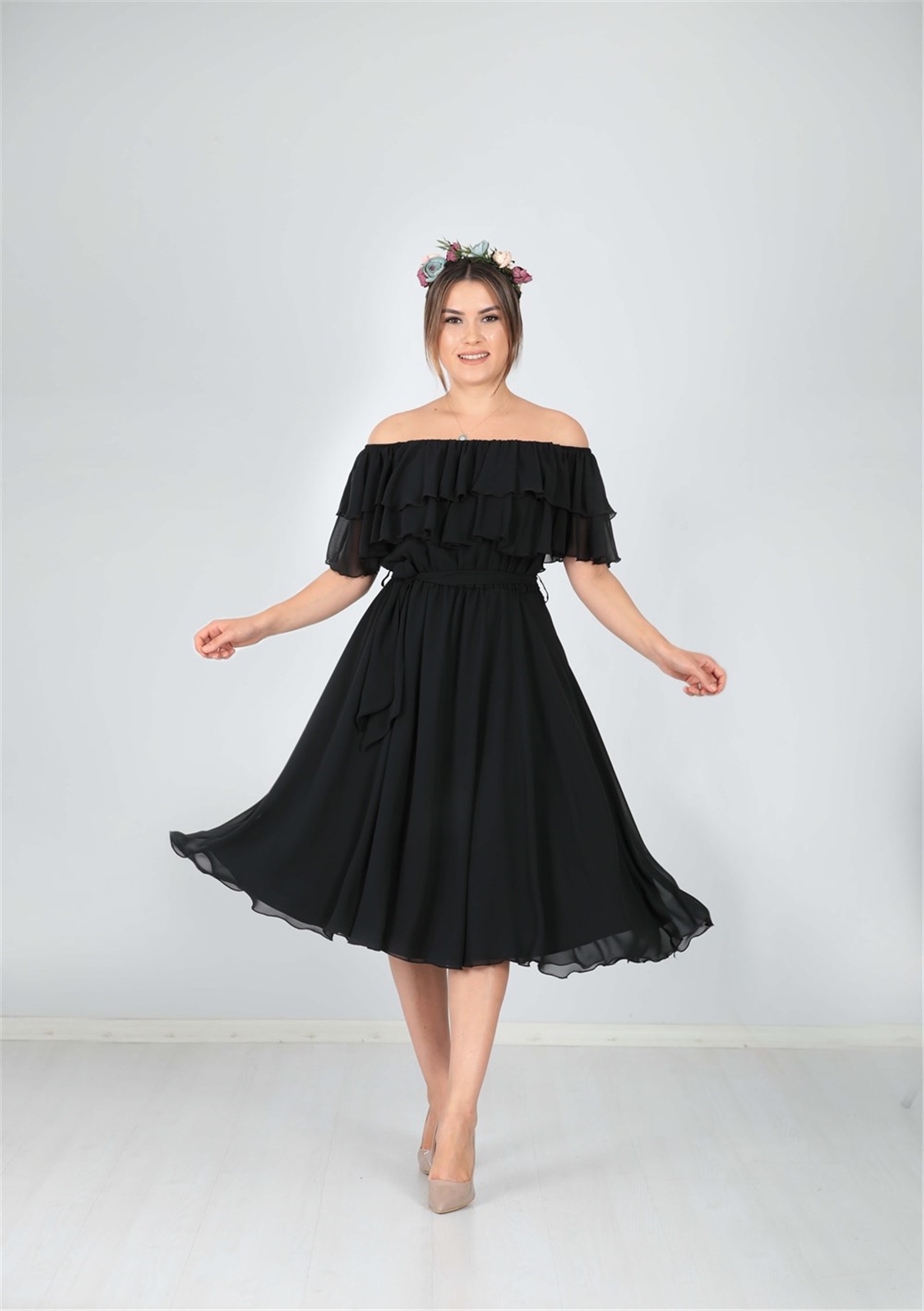 Şifon Elbise - Siyah | Giyim Masalı
