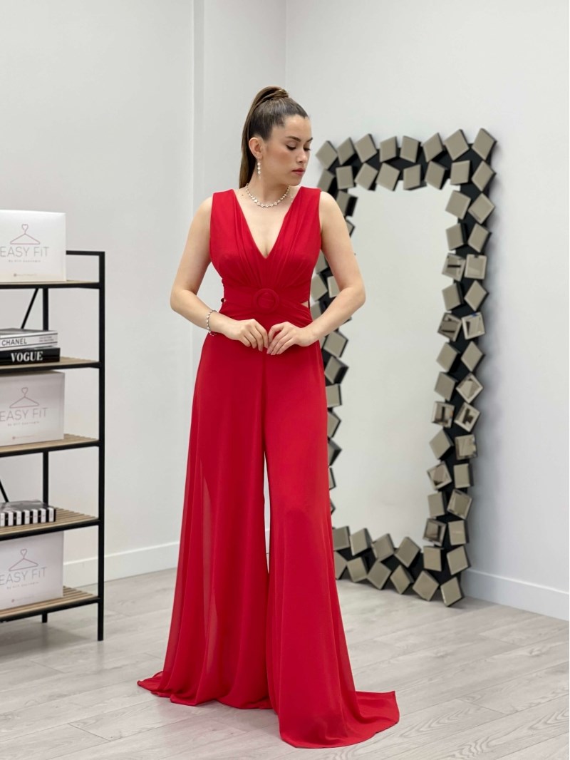 فستان بذلة شيفون من قماش الكريب - أحمر | Giyim Masalı