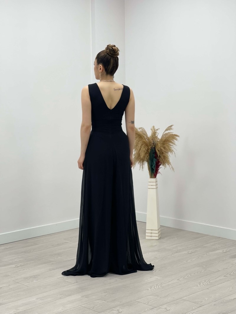 فستان بذلة شيفون من قماش الكريب - الأسود | Giyim Masalı