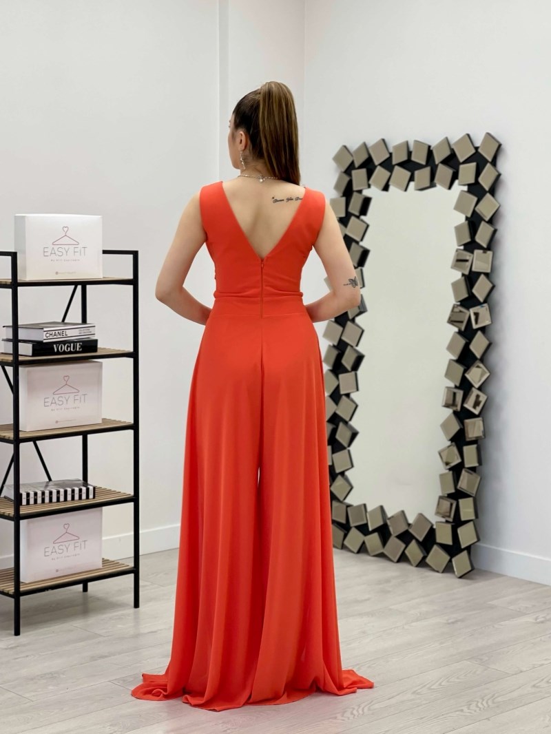 فستان بذلة شيفون من قماش الكريب - البرتقالي | Giyim Masalı