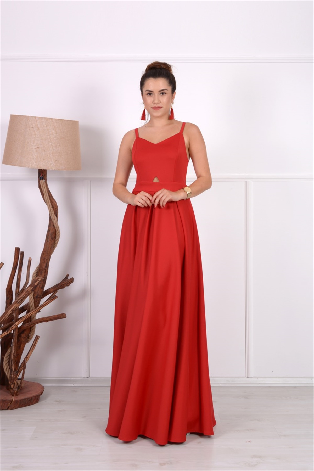 فستان برباط من الخلف - أحمر | Giyim Masalı