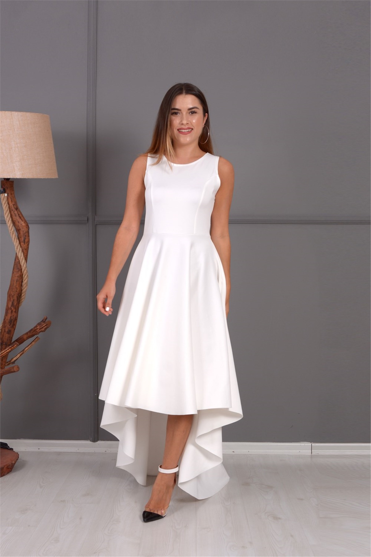 Tasarım Büyük Beden Elbise - Beyaz - Giyim Masalı