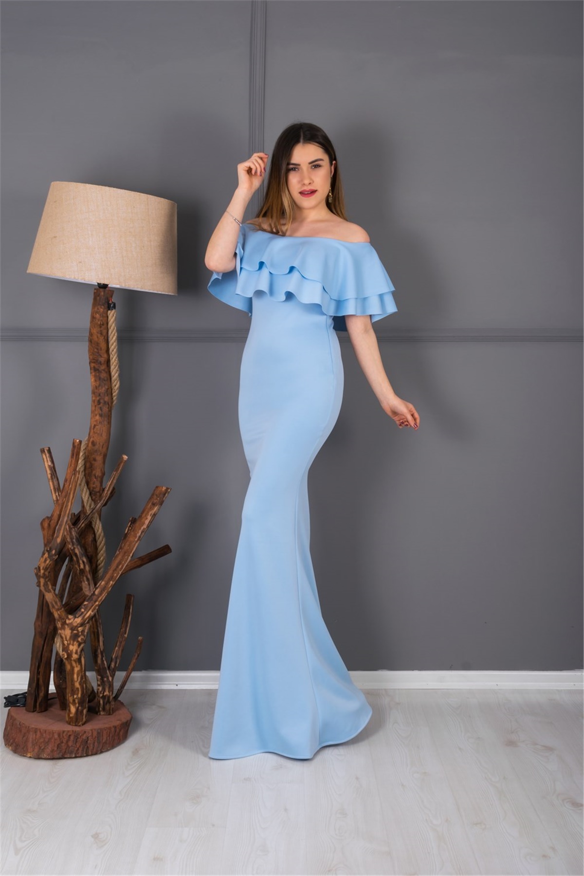 فستان بالفولان - أزرق ثلجي | Giyim Masalı