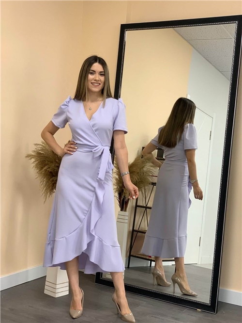 Crep Kumaş Midi Elbise  - Lila