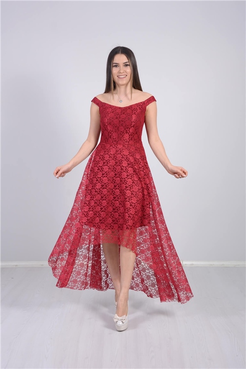 Full Dantel Tasarım Elbise - Bordo