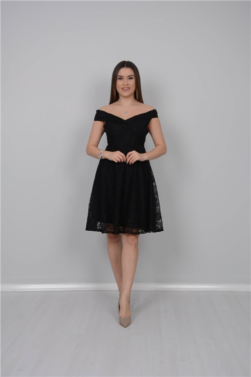 Full Dantel Tasarım Elbise - Siyah