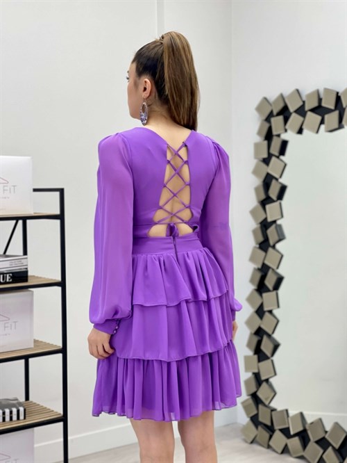 Şifon Krep Kumaş Sırt Detaylı Elbise - MOR