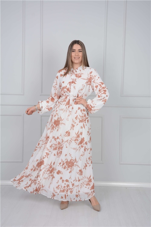 Şifon Kumaş Boyundan Bağlamalı Elbise - Beyaz | Giyim Masalı