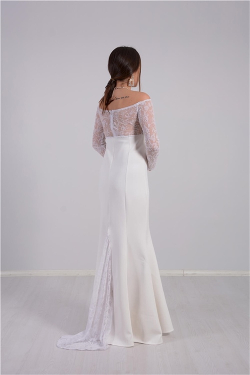 Tasarım Flok Dantel Elbise - Beyaz
