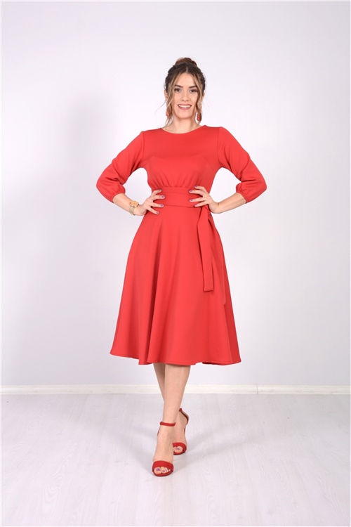 Cep Detaylı Elbise - Kırmızı
