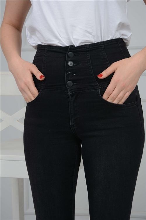 Düğme Detaylı Skinny Jean - Füme