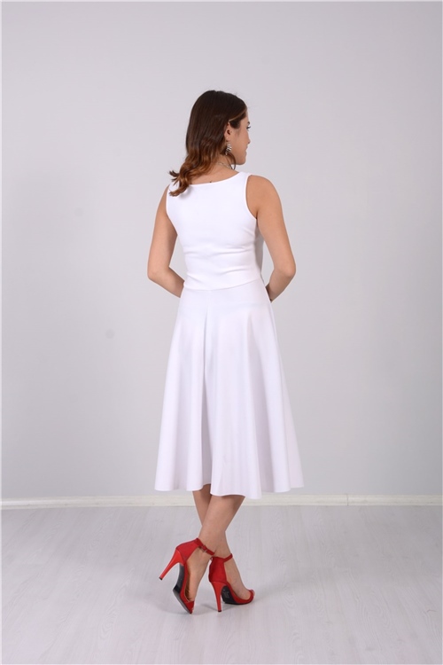 Midi Elbise - Beyaz