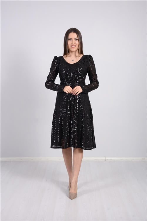 Payet Tasarım Midi Elbise - Siyah