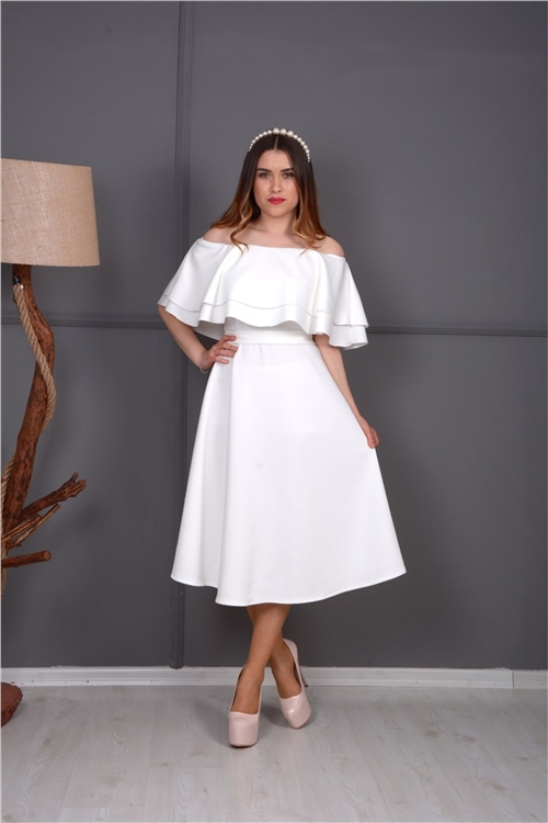 Volanlı Elbise - Beyaz