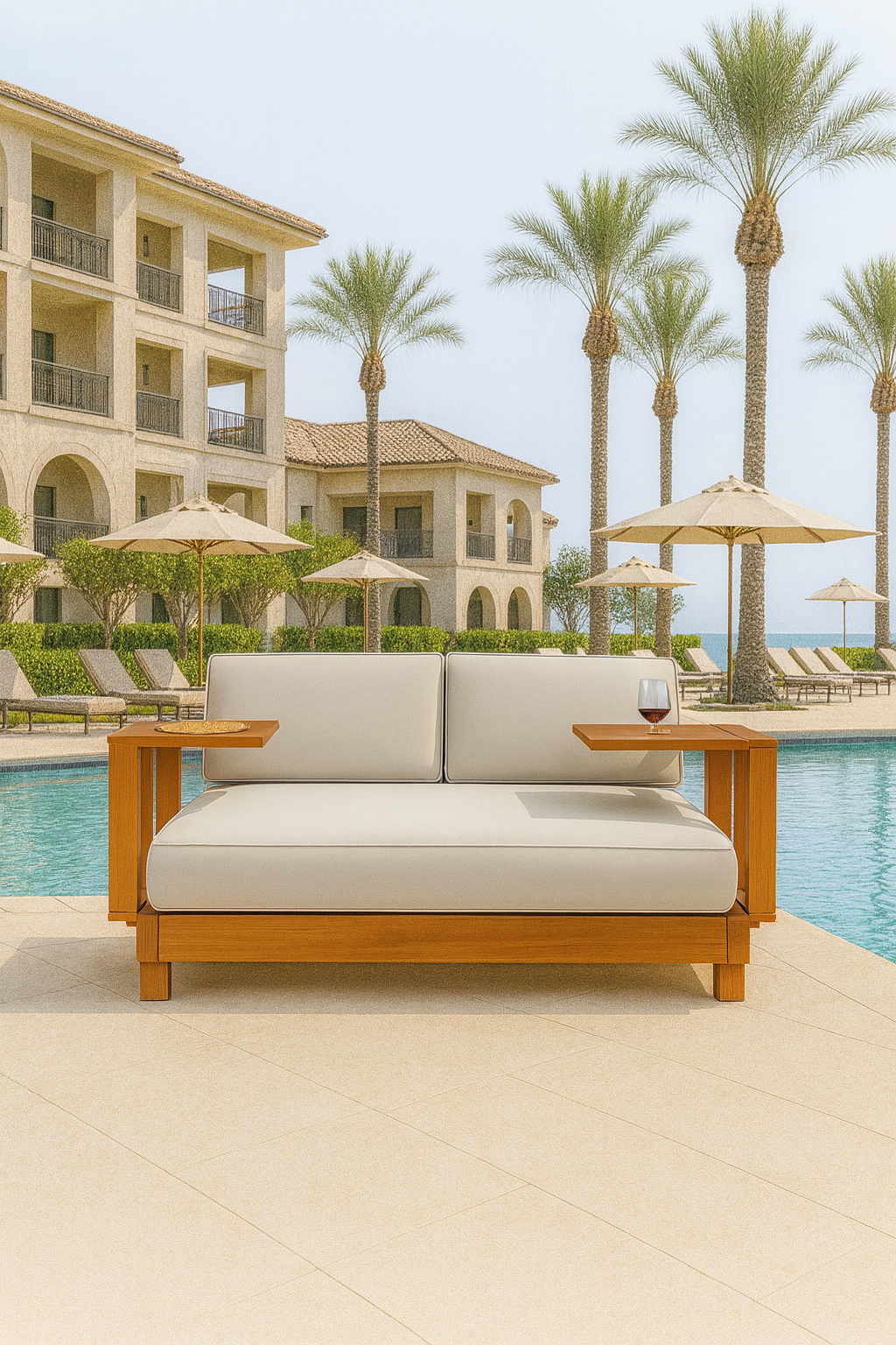 Ahşap Şezlong Minderi Çift Kişilik Su Geçirmez Kumaş Yastıklı - açık gri