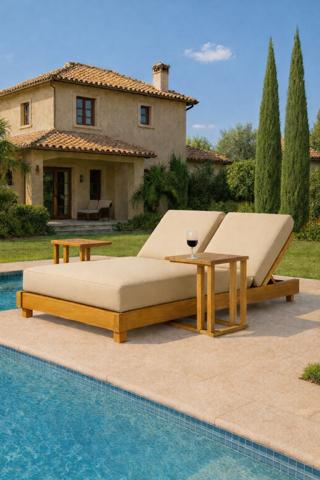 Ahşap Şezlong Minderi Çift Kişilik Su Geçirmez Kumaş Yastıklı - a.bej