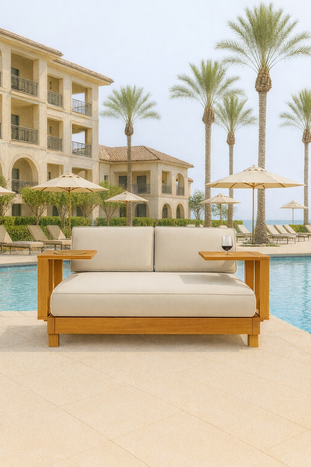 Ahşap Şezlong Minderi Çift Kişilik Su Geçirmez Kumaş Yastıklı - a.bej