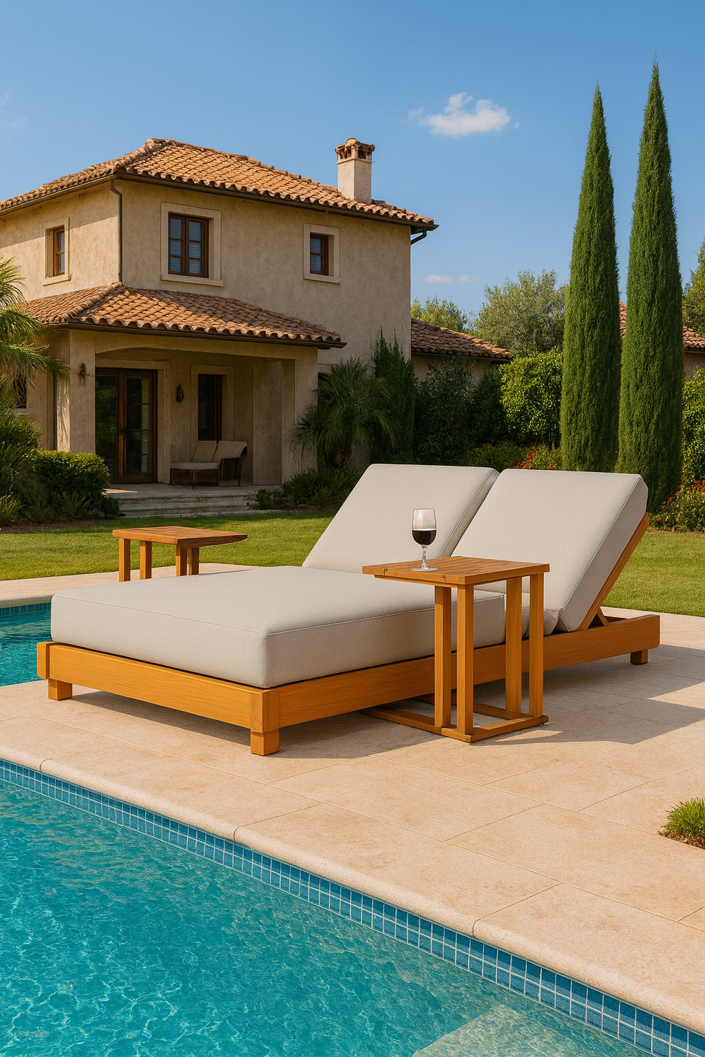 Ahşap Şezlong Minderi Çift Kişilik Su Geçirmez Kumaş Yastıklı - açık gri