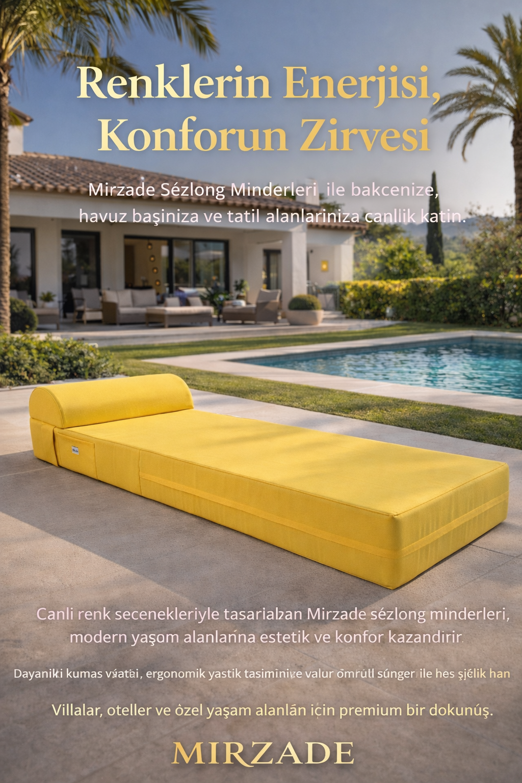 Grand Sunbed Güneşlenme Minderi - Sari | Yastıklı, Su Geçirmez | Mirzade