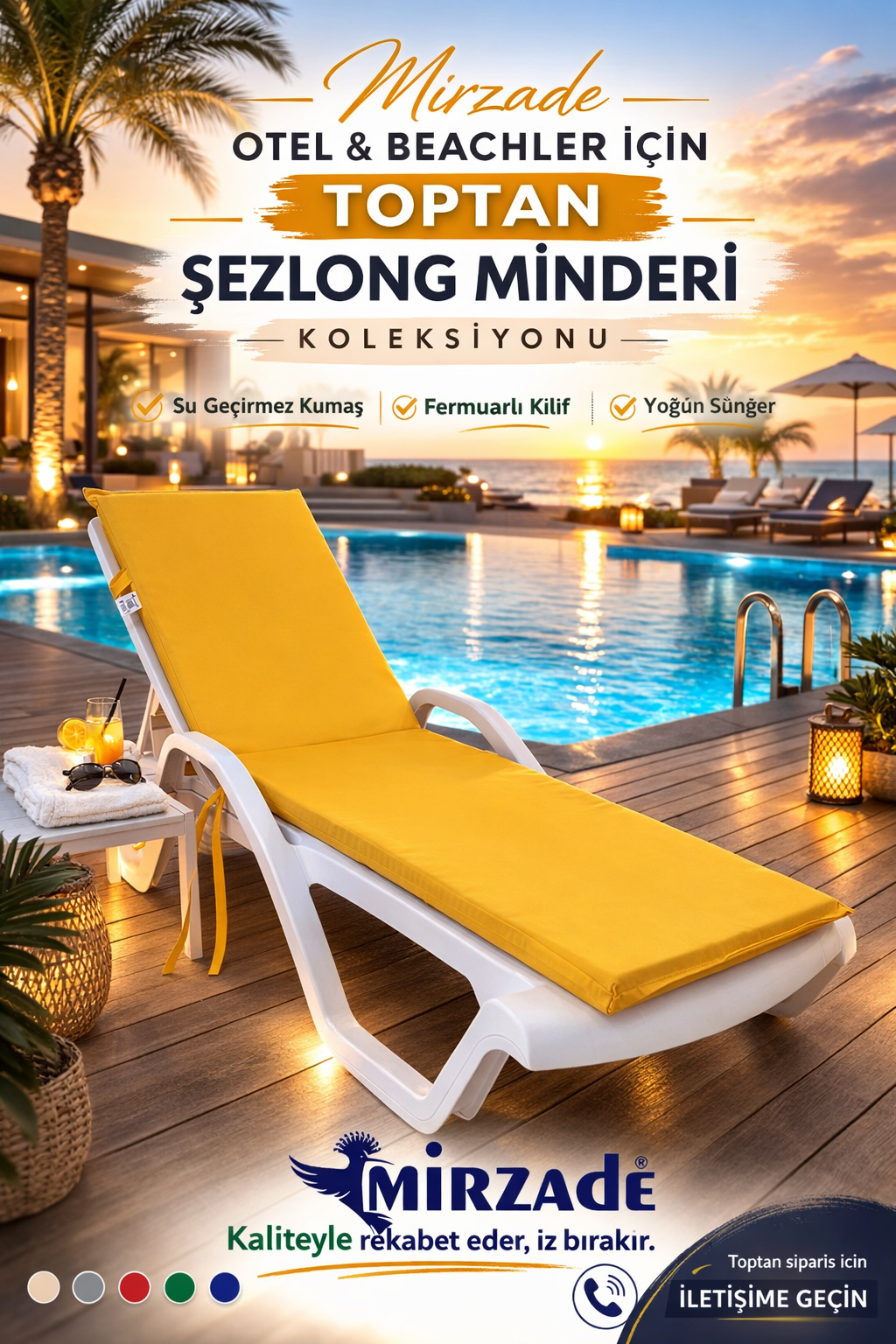 Mi̇rzade Şezlong Mi̇nderi̇ Standart Su Geçi̇rmez Malzeme-Sari | Su Geçirmez Şezlong Minderi – 5 cm Sünger