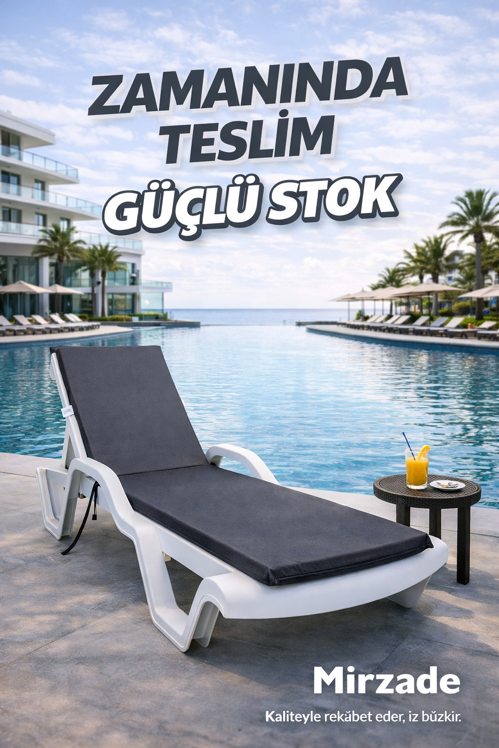 Mi̇rzade Şezlong Mi̇nderi̇ Standart Su Geçi̇rmez Malzeme-K.Gri̇ | Su Geçirmez Şezlong Minderi – 5 cm Sünger