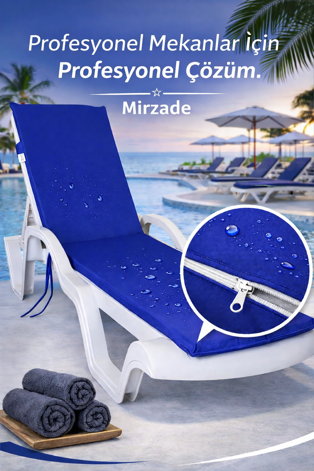 Mi̇rzade Şezlong Mi̇nderi̇ Standart Su Geçi̇rmez Malzeme-Saks Mavi̇ | Su Geçirmez Şezlong Minderi – 5 cm Sünger