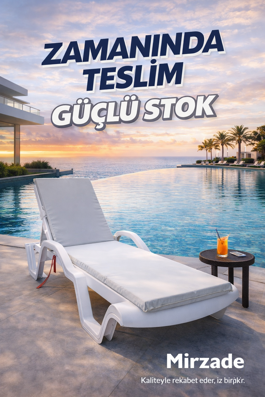 Mi̇rzade Şezlong Mi̇nderi̇ Standart Su Geçi̇rmez Malzeme-Krem | Su Geçirmez Şezlong Minderi – 5 cm Sünger