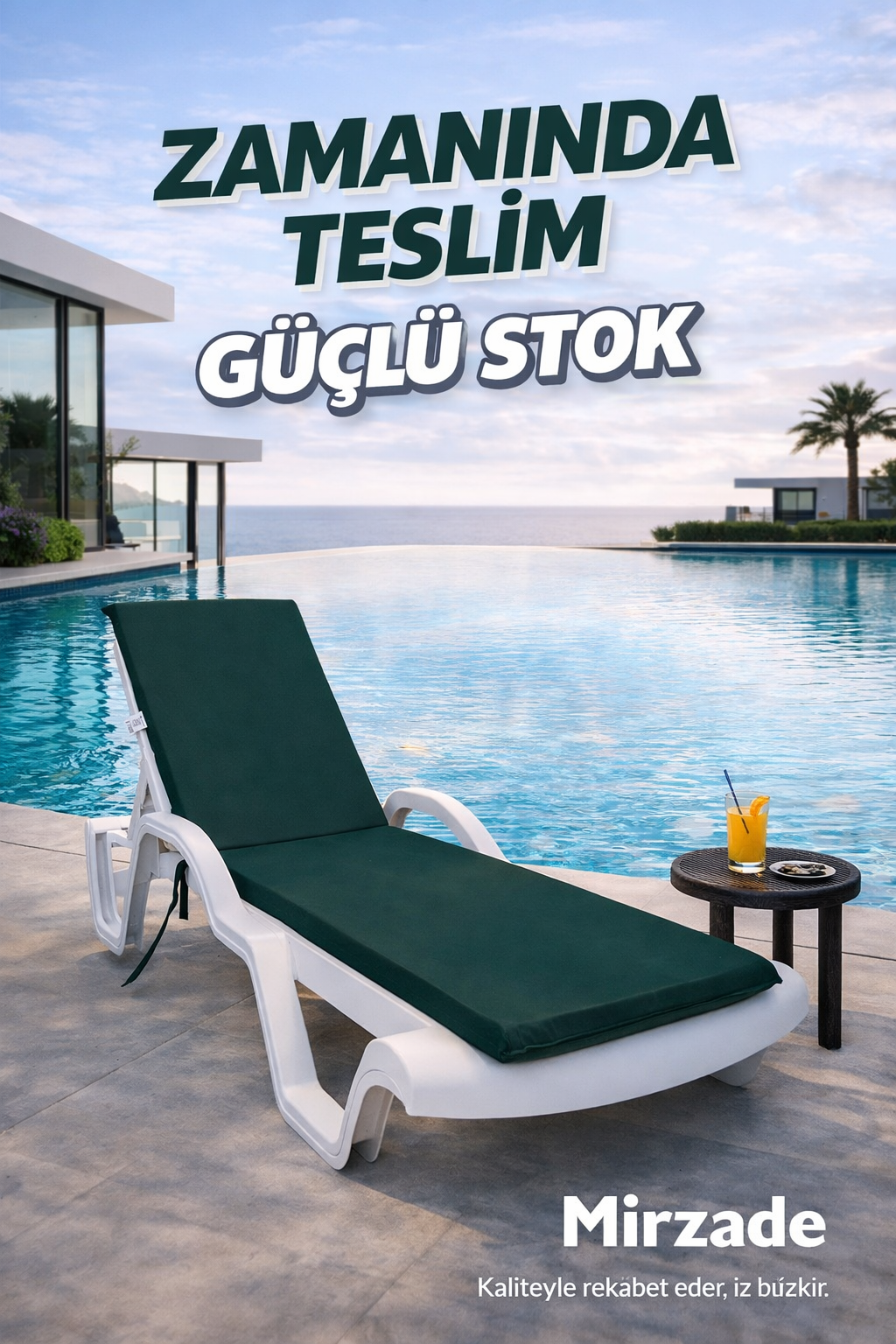 Mi̇rzade Şezlong Mi̇nderi̇ Standart Su Geçi̇rmez Malzeme-Koyu Yeşi̇l | Su Geçirmez Şezlong Minderi – 5 cm Sünger