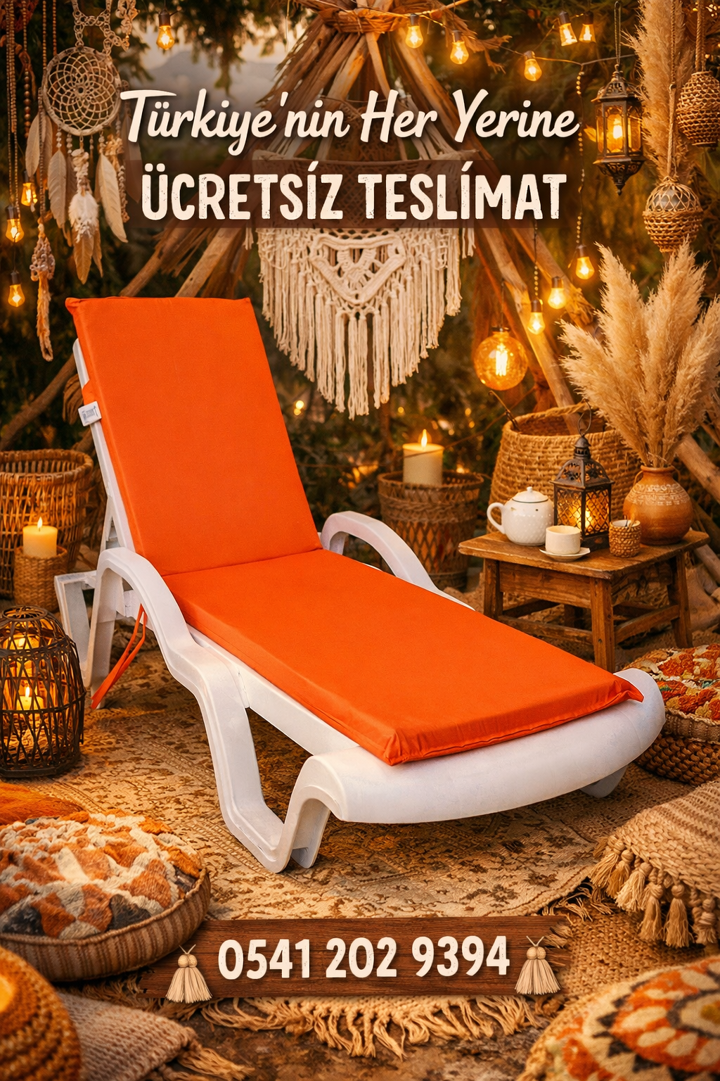 Mi̇rzade Şezlong Mi̇nderi̇ Standart  Su Geçi̇rmez Malzeme-Turuncu | Su Geçirmez Şezlong Minderi – 5 cm Sünger