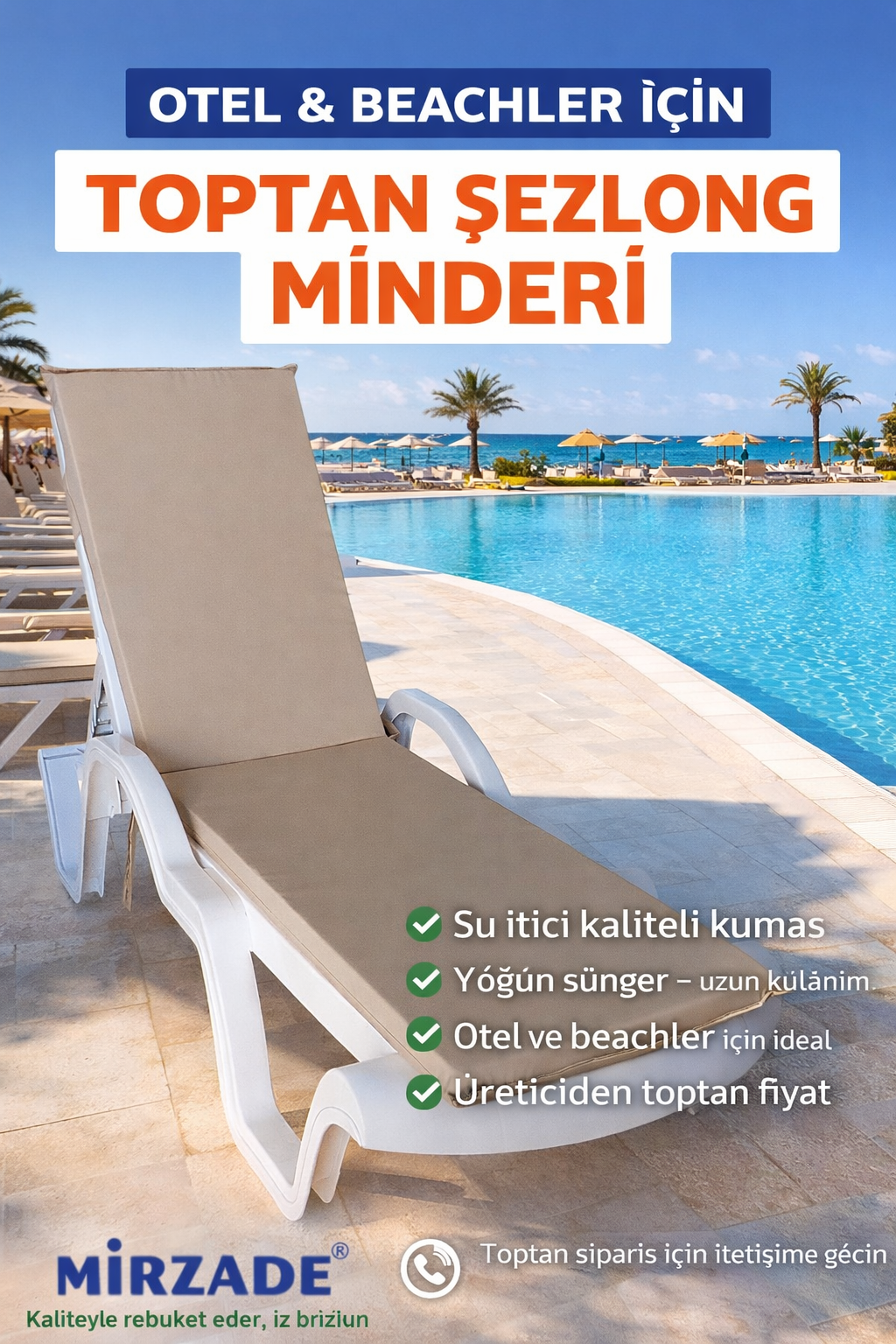 Mi̇rzade Şezlong Mi̇nderi̇ Standart  Su Geçi̇rmez Malzeme-A.Bej | Su Geçirmez Şezlong Minderi – 5 cm Sünger