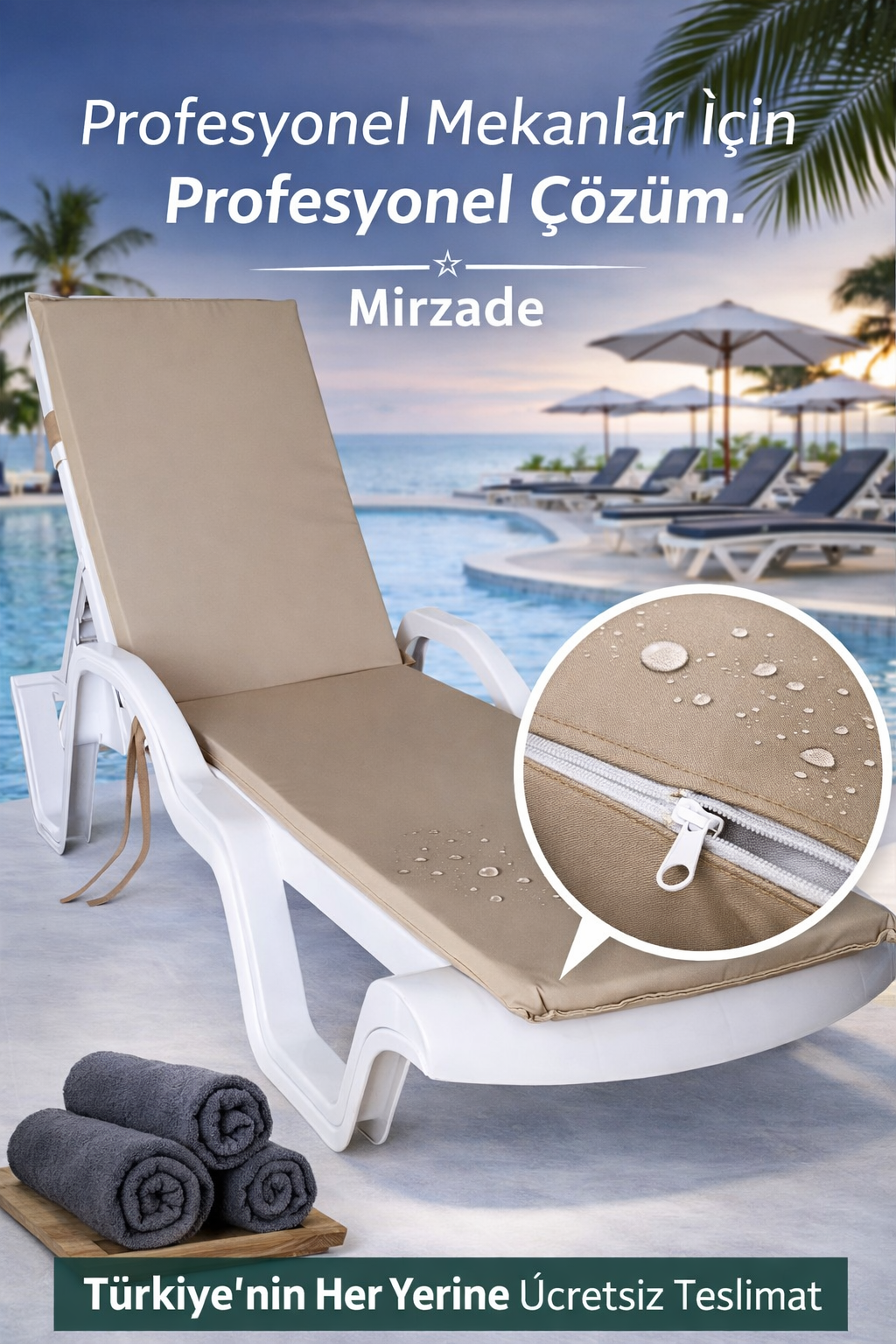 Mi̇rzade Şezlong Mi̇nderi̇ Standart  Su Geçi̇rmez Malzeme-A.Bej | Su Geçirmez Şezlong Minderi – 5 cm Sünger