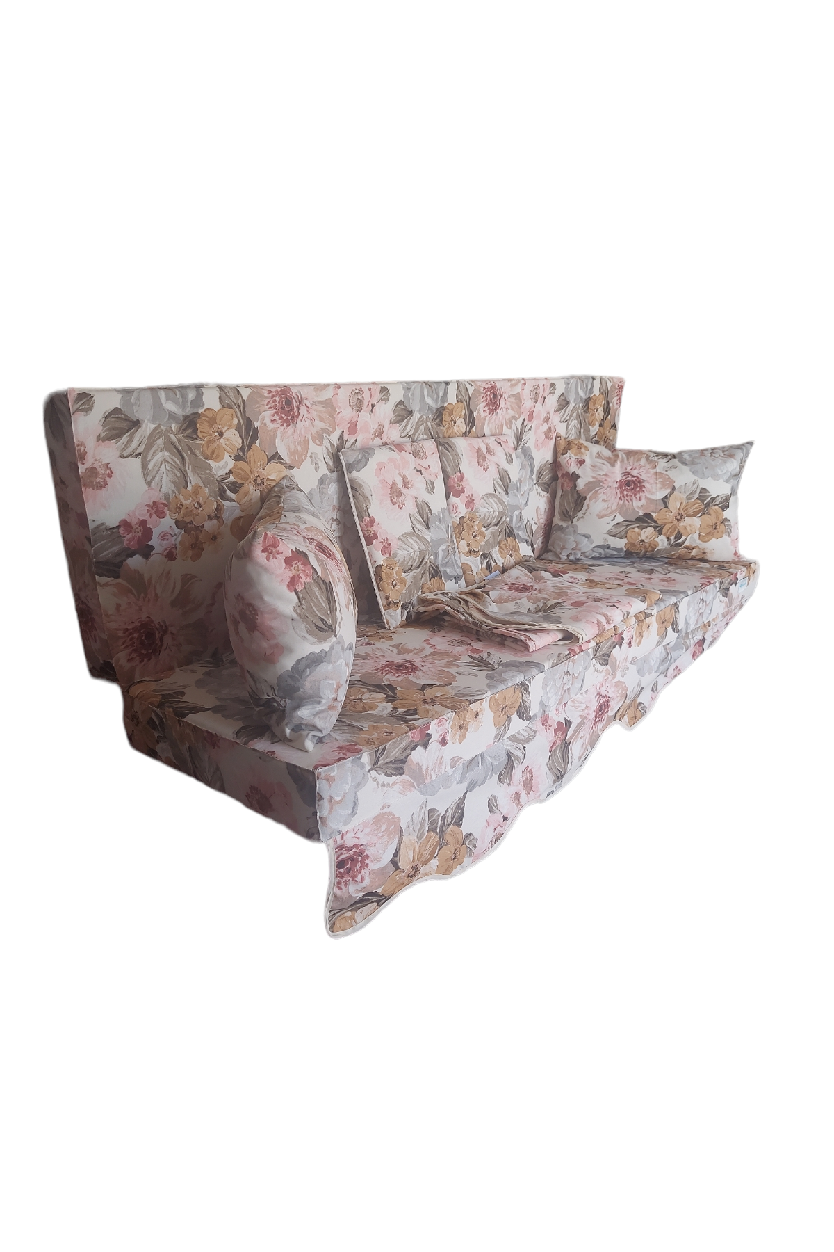 MİRZADE ELİT SALINCAK MİNDERİ SU İTİCİ KUMAŞ GRİ SÜNGER FERMUARLI SET-prm 001 pembe gül