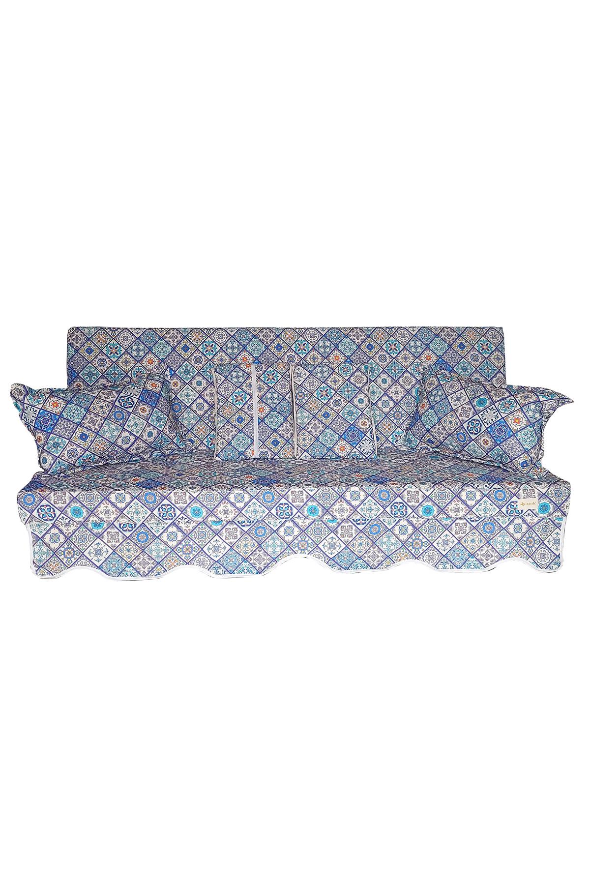 MİRZADE SOFA SOFT KUMAŞ TENTESİZ 28 DNS SÜNGER  SALINCAK MİNDERİ-sofa salıncak mavi çini