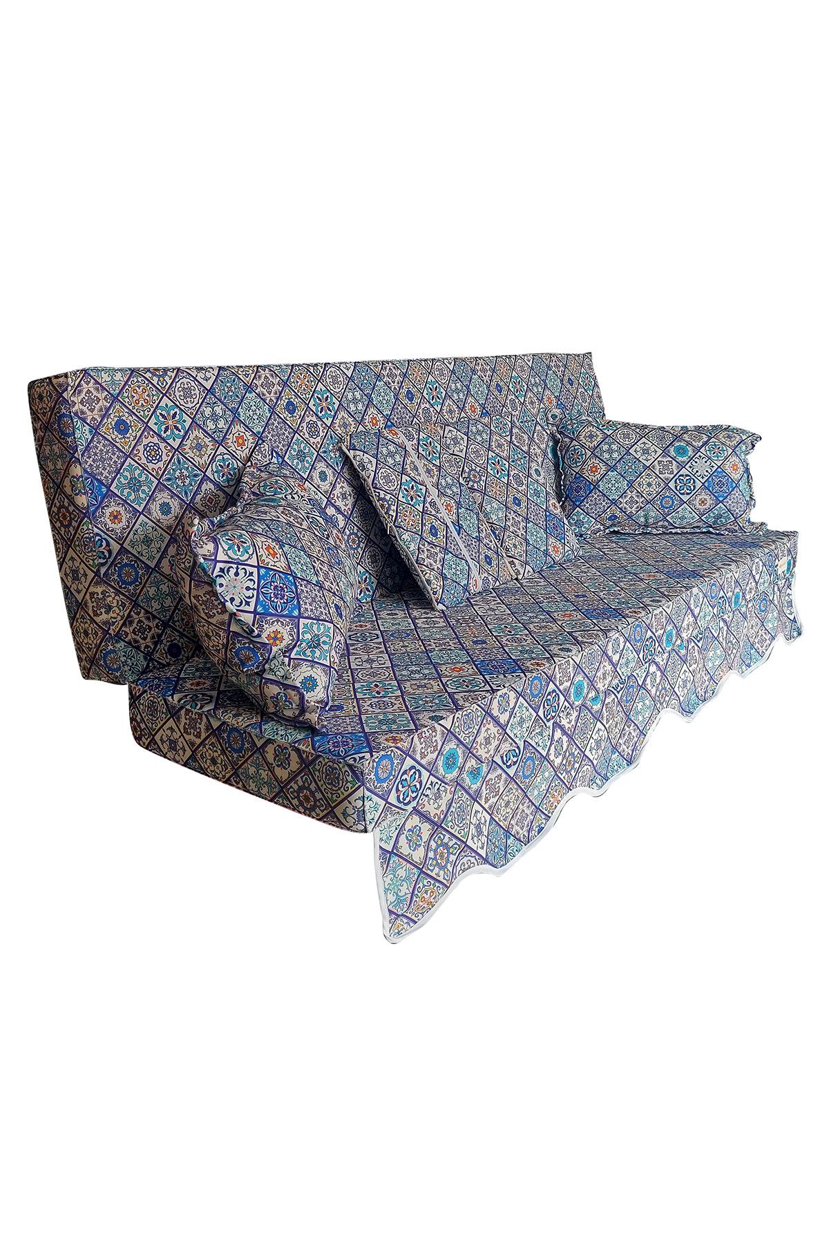 MİRZADE SOFA SOFT KUMAŞ TENTESİZ 28 DNS SÜNGER  SALINCAK MİNDERİ-sofa salıncak mavi çini