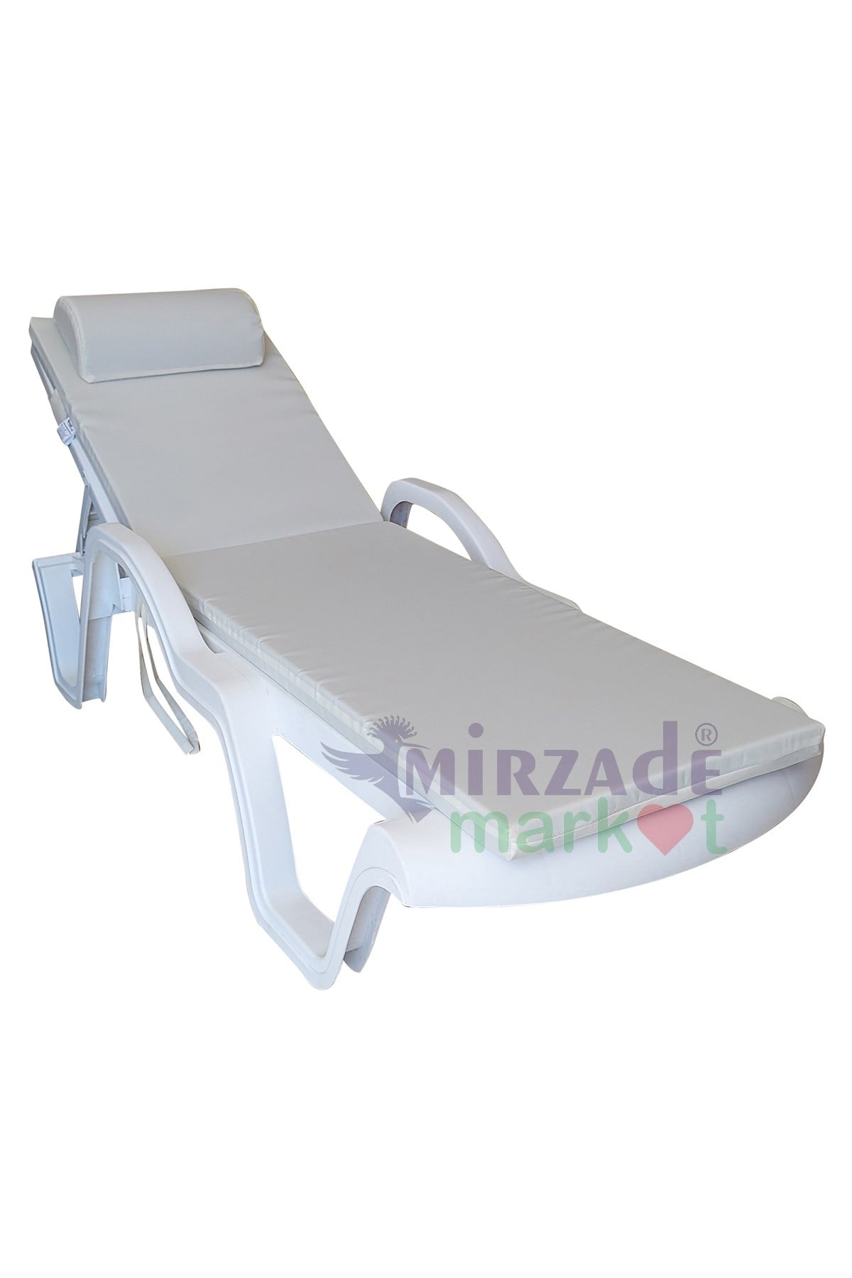 Mi̇rzade Şezlong Mi̇nderi̇ Lüks Su Geçi̇rmez Kumaş Yastikli Gri̇ Süngerli̇ Fermuarli-Krem | Yastıklı Lüks Şezlong Minderi – 5 cm Sünger