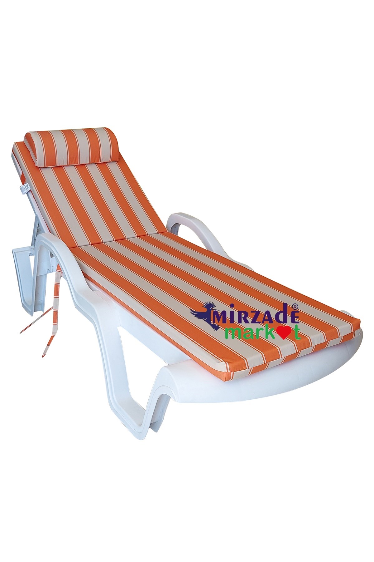 Mi̇rzade Şezlong Mi̇nderi̇ Lüks Su Geçi̇rmez Kumaş Yastikli Gri̇ Süngerli̇ Fermuarli-Turuncu Krem | Yastıklı Lüks Şezlong Minderi – 5 cm Sünger