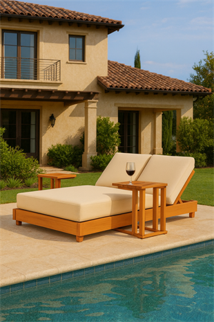 Ahşap Şezlong Minderi Çift Kişilik Su Geçirmez Kumaş Yastıklı - krem