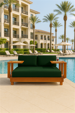 Ahşap Şezlong Minderi Çift Kişilik Su Geçirmez Kumaş Yastıklı - koyu yeşil