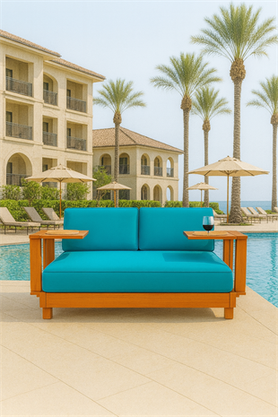 Ahşap Şezlong Minderi Çift Kişilik Su Geçirmez Kumaş Yastıklı - turkuaz